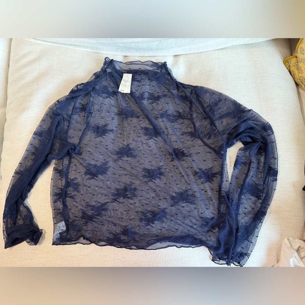 Aerie Navy Mesh Top - XL NWT